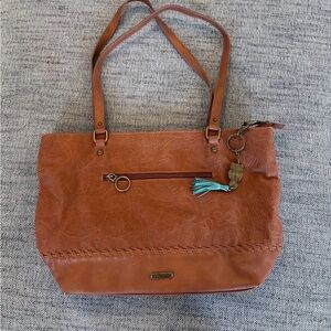 Sakroots Tan Floral Embossed Tote with Tassel Charm